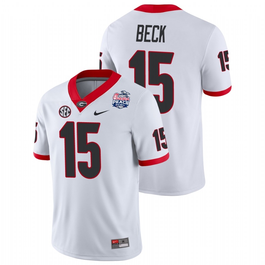 Georgia Bulldogs Men's NCAA Carson Beck #15 White Peach Bowl 2021 College Football Jersey JAX3749IA
